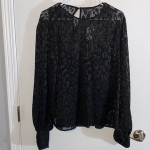 NWT Express Large Black Sheer Cheetah Print Blouse with Attached Tank